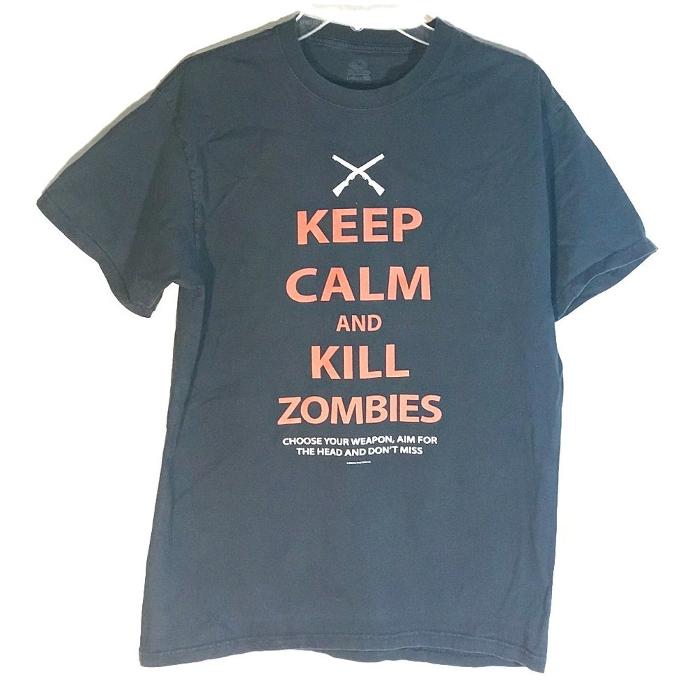 Keep Calm and Kill Zombies Crossed Riffles Black Short Sleeve Tee T Shirt